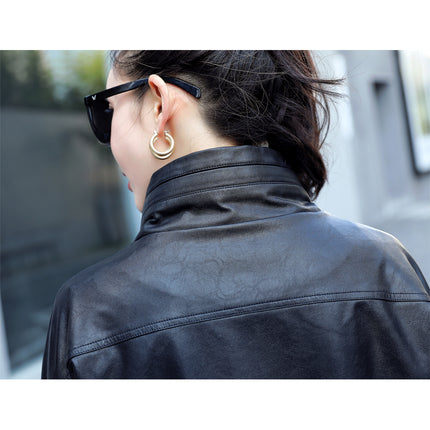 ANYBUY Pu Leather Jacket Women New Fashion Zipper Motorcycle Coat Short Faux Leather Plus Size Casual Biker Jacket Outerwear