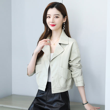 ANYBUY Pu Leather Jacket Women New Fashion Zipper Motorcycle Coat Short Faux Leather Plus Size Casual Biker Jacket Outerwear Female