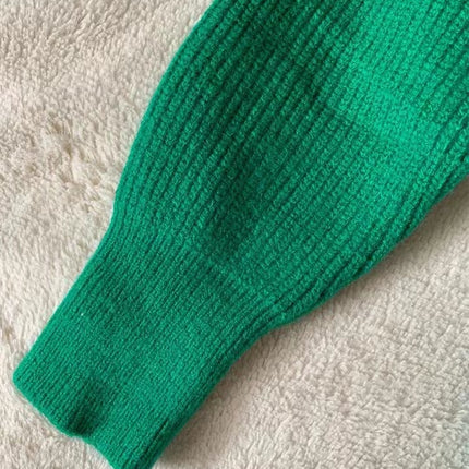 ANYBUY Oversized Knitted Sweater Pullover Women 2023 Autumn Winter Sexy Deep V-Neck Off Shoulder Loose Sweaters Streetwear Green Jumper