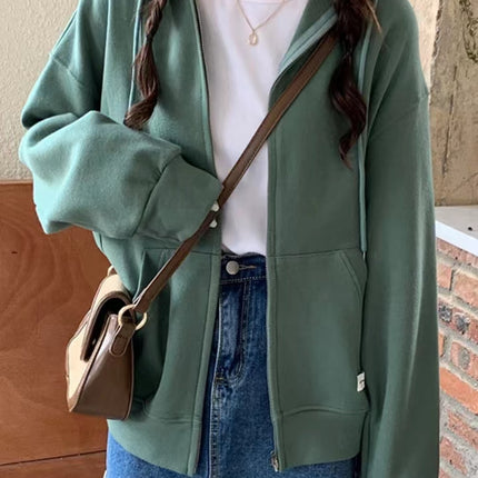 ANYBUY Korean Style Zip-up Jacket Coat Women Oversized Hooded Pocket Female Outerwear Casual Hoodies Coats for Women 2023 Spring Autumn