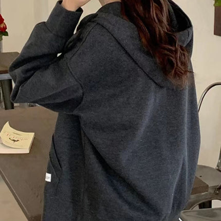 ANYBUY Korean Style Zip-up Jacket Coat Women Oversized Hooded Pocket Female Outerwear Casual Hoodies Coats for Women 2023 Spring Autumn