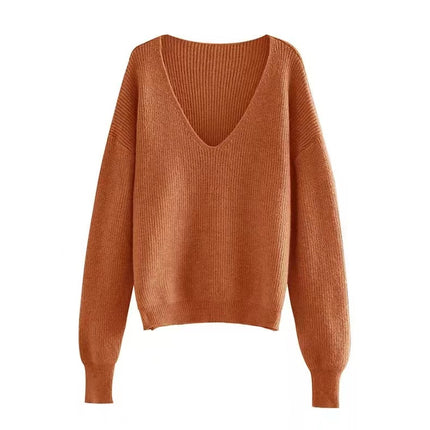 ANYBUY Oversized Knitted Sweater Pullover Women 2023 Autumn Winter Sexy Deep V-Neck Off Shoulder Loose Sweaters Streetwear Green Jumper
