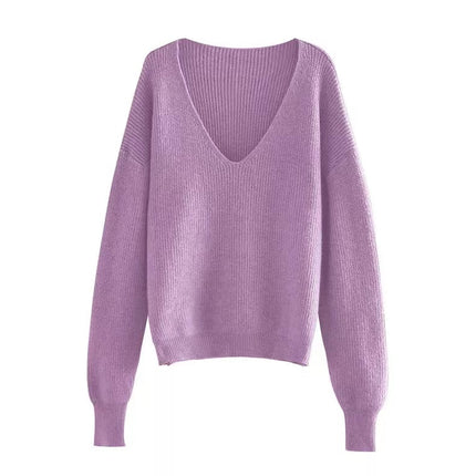 ANYBUY Oversized Knitted Sweater Pullover Women 2023 Autumn Winter Sexy Deep V-Neck Off Shoulder Loose Sweaters Streetwear Green Jumper