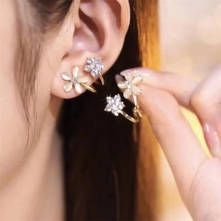 Ladies Summer New Fashion Flower Earrings Women Shining Zircon Pierced Stud Girls Birthday Gift Party Jewelry