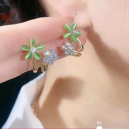 Ladies Summer New Fashion Flower Earrings Women Shining Zircon Pierced Stud Girls Birthday Gift Party Jewelry
