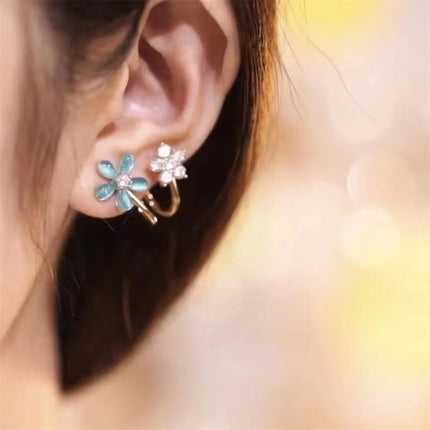 Ladies Summer New Fashion Flower Earrings Women Shining Zircon Pierced Stud Girls Birthday Gift Party Jewelry