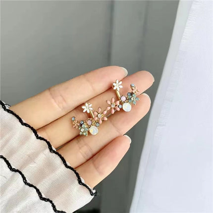 Ladies Summer New Fashion Flower Earrings Women Shining Zircon Pierced Stud Girls Birthday Gift Party Jewelry