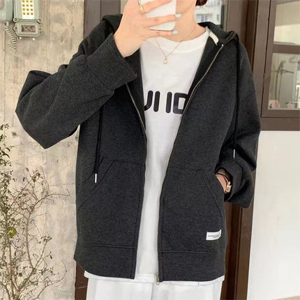 ANYBUY Korean Style Zip-up Jacket Coat Women Oversized Hooded Pocket Female Outerwear Casual Hoodies Coats for Women 2023 Spring Autumn