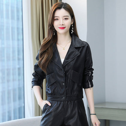 ANYBUY Pu Leather Jacket Women New Fashion Zipper Motorcycle Coat Short Faux Leather Plus Size Casual Biker Jacket Outerwear Female