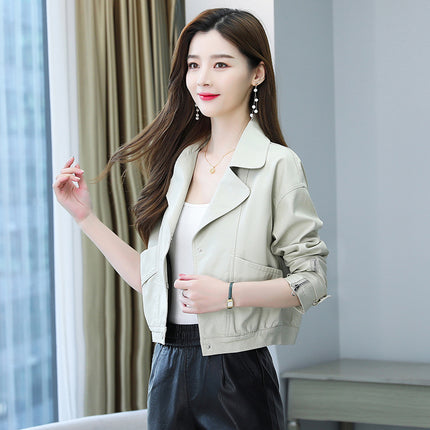ANYBUY Pu Leather Jacket Women New Fashion Zipper Motorcycle Coat Short Faux Leather Plus Size Casual Biker Jacket Outerwear Female