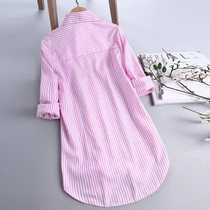 ANYBUY Women Tunic Shirt Chic Stripe Blouse Autumn Ladies Large Size Button Lace V Neck Long Sleeve Shirt Blouse Large Size 5XL