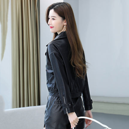 ANYBUY Pu Leather Jacket Women New Fashion Zipper Motorcycle Coat Short Faux Leather Plus Size Casual Biker Jacket Outerwear Female