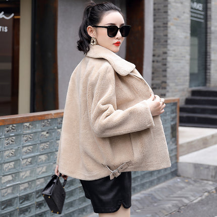ANYBUY Ladies Wool Fur Jacket Coat Women New Fashion 2022 Fall Winter Keep Warm Casual Lamb Wool Outerwear Jacket Female