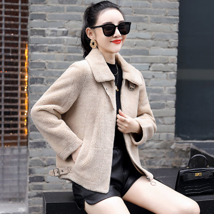 ANYBUY Ladies Wool Fur Jacket Coat Women New Fashion 2022 Fall Winter Keep Warm Casual Lamb Wool Outerwear Jacket Female