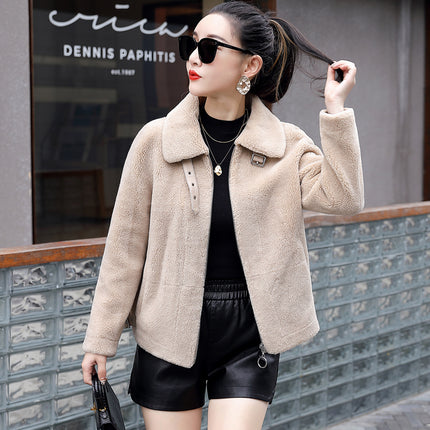 ANYBUY Ladies Wool Fur Jacket Coat Women New Fashion 2022 Fall Winter Keep Warm Casual Lamb Wool Outerwear Jacket Female