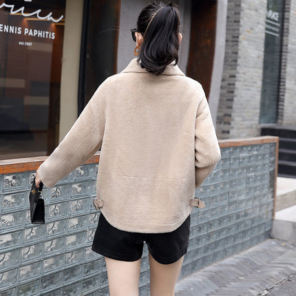 ANYBUY Ladies Wool Fur Jacket Coat Women New Fashion 2022 Fall Winter Keep Warm Casual Lamb Wool Outerwear Jacket Female