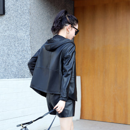 ANYBUY Leather Jacket Women New Fashion Zipper Motorcycle Coat Casual Soft Leather Biker Jacket Female