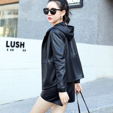 ANYBUY Leather Jacket Women New Fashion Zipper Motorcycle Coat Casual Soft Leather Biker Jacket Female